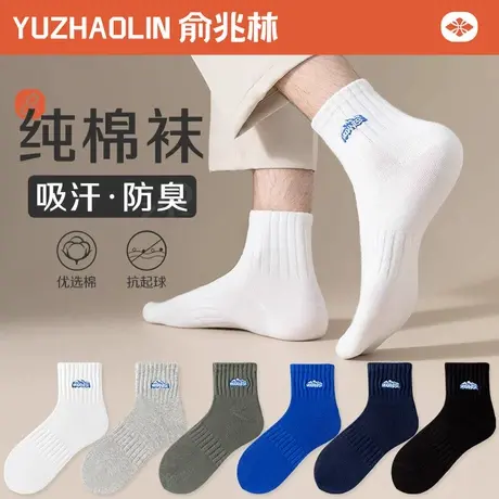 白色袜子男士中筒袜春秋冬季纯棉防臭ins潮男生短筒袜运动短袜男商品大图