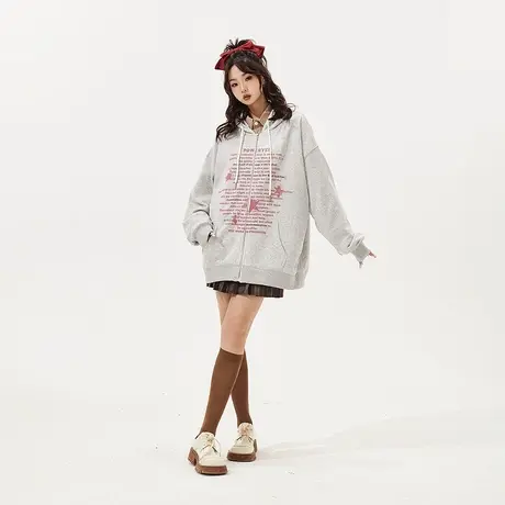 YEP美式慵懒风连帽开衫卫衣女外套春秋款2023年新款复古宽松上衣商品大图