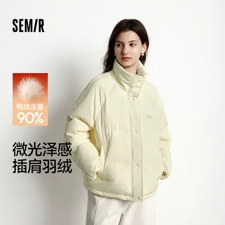 森马羽绒服女肌理拼接条纹学院风2025冬新款立领宽松插肩袖面包服商品大图