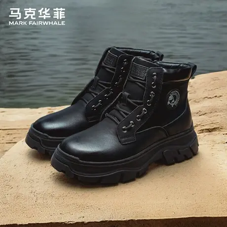马克华菲马丁靴男款英伦风黑色高帮皮鞋2025新款靴子男生增高皮靴图片