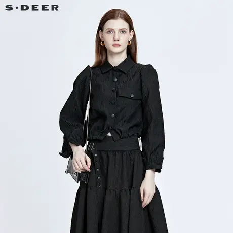 sdeer圣迪奥时尚翻领肌理泡泡袖短款外套S22162201商品大图