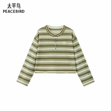 【商场同款】太平鸟25春秋季新款条纹撞色刺绣针织衫女A3EEF1413商品大图
