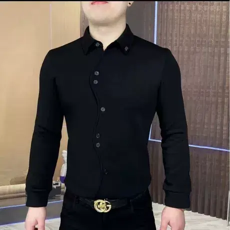 2025新款男士衬衫式卫衣百搭帅气翻领加厚打底衫休闲长袖卫衣T恤商品大图