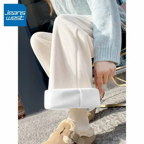 KV真维斯杏色直筒裤女2025新款冬季爆款加绒保暖休闲百搭时尚卫裤商品大图