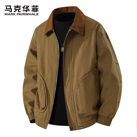 马克华菲男士美式复古纯棉休闲外套秋季宽松大码百搭翻领工装夹克图片