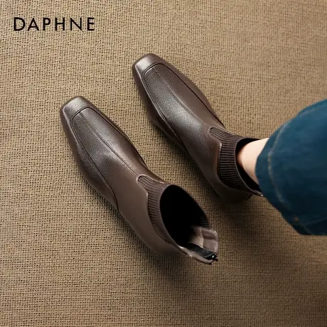 达芙妮方头短靴女2025新款秋冬季加绒切尔西靴粗跟瘦瘦靴子马丁靴图片