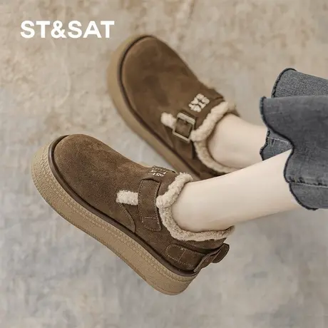 星期六棉鞋女冬2024冬季新款女鞋女款冬款加绒加厚保暖真皮勃肯鞋图片