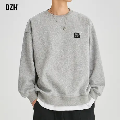 男士灰色重磅卫衣男圆领秋季潮牌无帽上衣宽松美式男装2023年新款商品大图