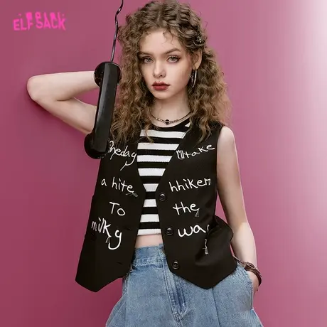 妖精的口袋字母黑色西装马甲女2023夏季新款外搭叠穿小背心薄款潮商品大图