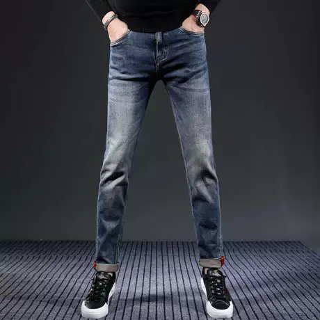 秋季高端蓝色牛仔裤男款韩版修身小脚紧身高弹力休闲百搭男士裤子商品大图