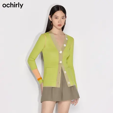 【百亿补贴官方直播】欧时力 羊毛针织毛衣开衫秋装撞色贝扣商品大图