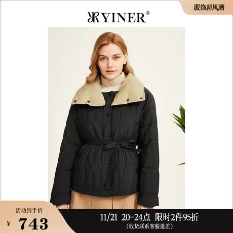 YINER音儿线上专选女装冬季保暖围裹式廓形收腰高立领羽绒服商品大图