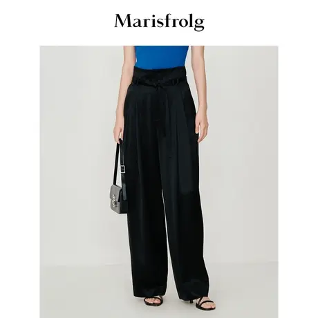 【商场同款】玛丝菲尔春季新款黑色新能量高腰垂感直筒休闲裤女商品大图