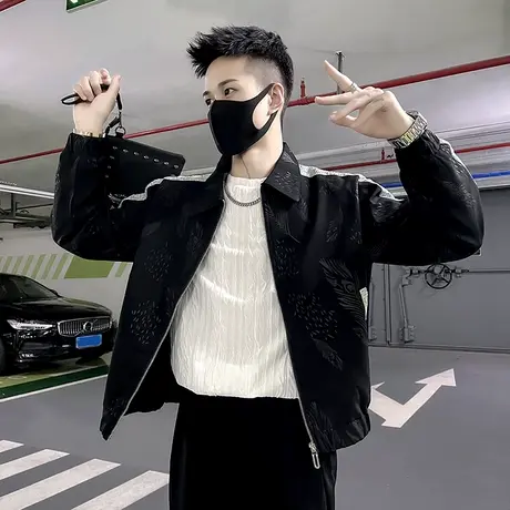 重磅潮牌工装夹克男秋季新款立体满印个性痞帅发型师休闲外套上衣商品大图