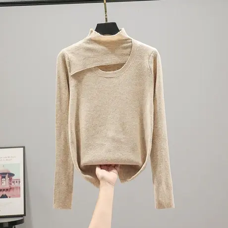 2023春装新款韩版宽松半高领纯色长袖针织衫毛衣女上衣打底衫内搭商品大图