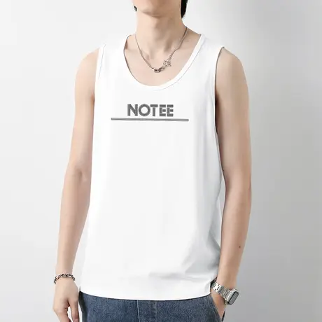 2024新款纯棉白色背心男潮夏季跨栏健身运动坎肩印花无袖t恤吊带图片