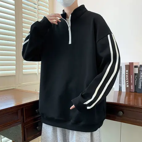 半拉链polo衫男春秋季休闲卫衣男2023新款潮流上衣服男士长袖t恤商品大图