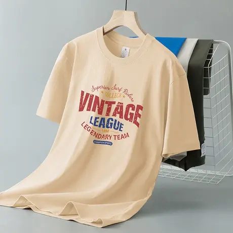 美式重磅纯棉短袖t恤男夏季宽松圆领上衣服全棉半袖潮流印花体恤商品大图