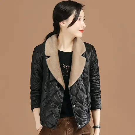 韩潮袭人西装领毛领休闲加厚棉衣棉服女2023冬季新款保暖棉袄外套图片