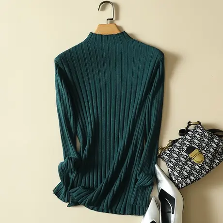 半高领套头长袖打底衫女春装新款修身显瘦针织衫内搭洋气立领毛衣商品大图