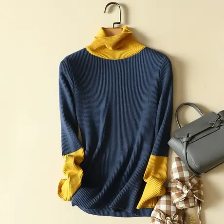 堆堆高领毛衣撞色打底衫女士内搭秋冬2023年新款爆款洋气针织上衣商品大图