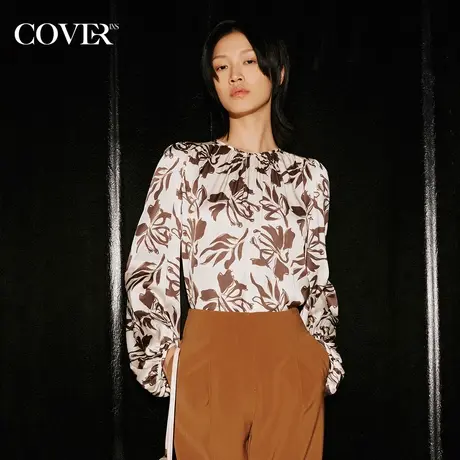 COVER秋季冰丝印花上衣灯笼袖衬衫图片