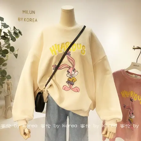 羊羔毛绒上衣外套韩国东大门2020秋冬款俏皮可爱宽松加厚卫衣大码商品大图