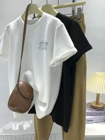 白色防棉潮牌短袖t恤女夏季2023新款宽松显瘦小众别致设计感上衣图片