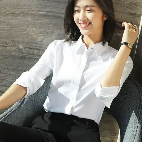 职业衬衣女高级感时尚工装上衣免烫工作服正装设计感小众白色衬衫商品大图
