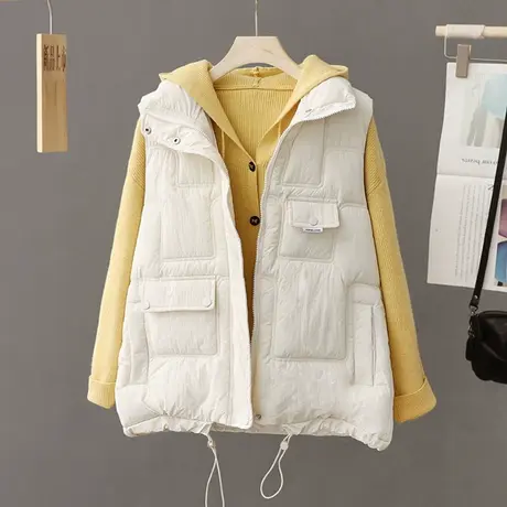 休闲羽绒棉马甲女秋冬季2023加厚外穿韩版坎肩背心外套马夹学院风图片