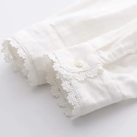 文艺甜美小清新风蕾丝边双层棉纱长袖衬衫女春装宽松休闲纯棉上衣商品大图