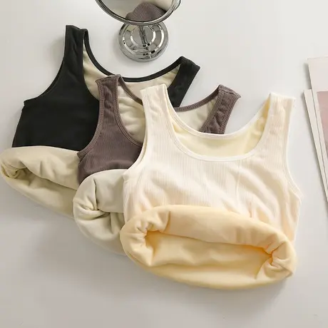 加绒加厚保暖吊带背心法式针织衫小香风毛衣外套秋冬打底上衣女士商品大图