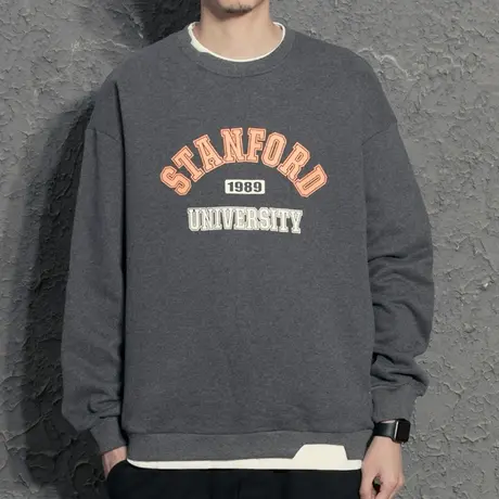 奕飏字母印花假两件圆领男士卫衣2022春季新款潮百搭套头上衣外套商品大图