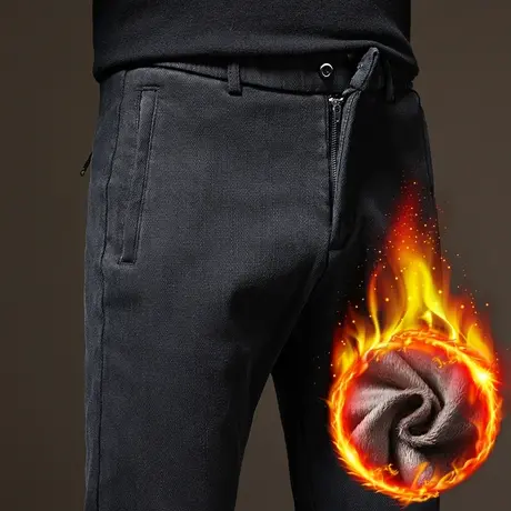 秋冬季加绒加厚商务休闲裤男直筒宽松保暖外穿棉裤男士带绒长裤子商品大图