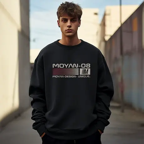 oversize港风字母圆领卫衣男潮牌重磅大码男装春秋季加绒复古冬季商品大图