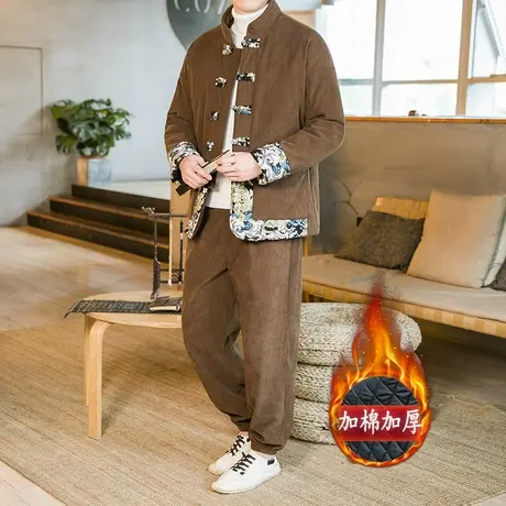 中国风冬灯芯绒棉衣男套装中式加厚保暖复古民族风外套民族风一套商品大图