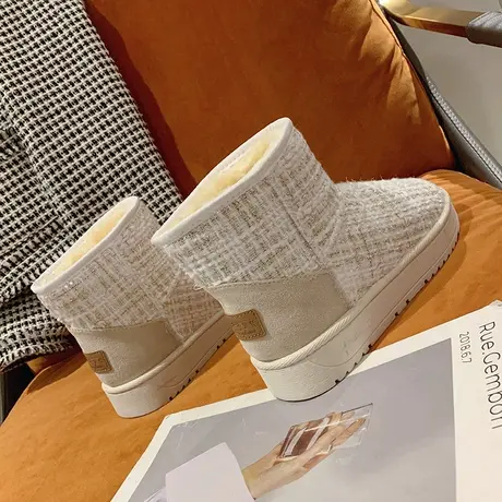 小香风防水雪地靴女2023年冬季新款时尚加厚加绒短筒网红爆款棉鞋图片