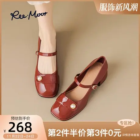REEMOOR睿慕2024春季新款法式气质玛丽珍鞋粗跟单鞋配裙小皮鞋女商品大图