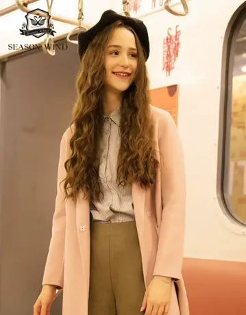 季候风简约直筒翻领中长款纯羊毛双面呢大衣外套女8824DA209图片