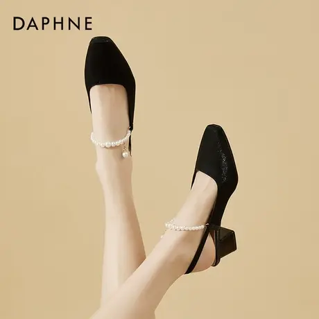 达芙妮包头单鞋女2022新款玛丽珍法式复古春秋尖头晚风浅口高跟鞋商品大图