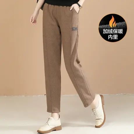 新品88折】松紧腰加绒休闲裤女2023冬季新款宽松显瘦直筒西装裤厚图片