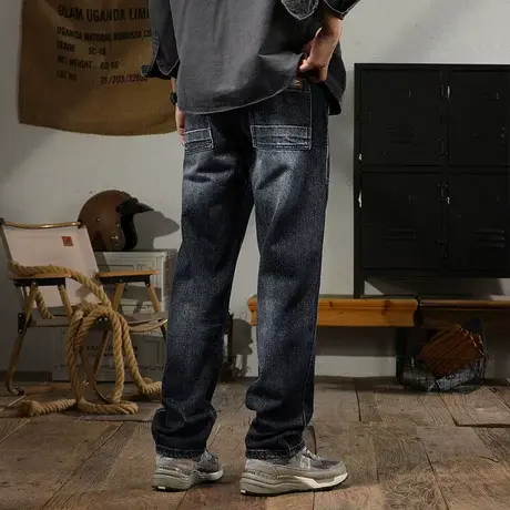 美式高街牛仔裤时尚潮流牛仔裤直筒牛仔裤男款高端休闲百搭牛仔裤商品大图