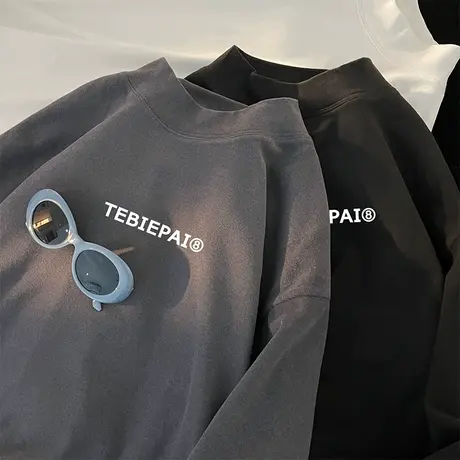 酒红色双面德绒打底衫男春秋季新款加厚保暖内搭情侣半高领针织衫商品大图