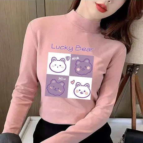 半高领双面德绒打底衫女秋冬款洋气内搭加绒加厚保暖长袖t恤上衣商品大图