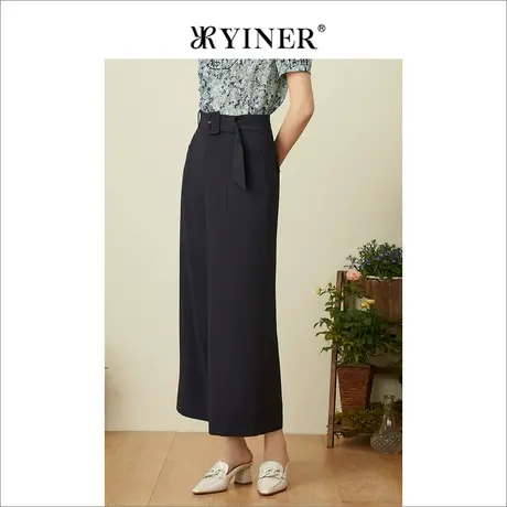 YINER音儿女装2022夏季休闲裤高腰垂感阔腿裤商品大图