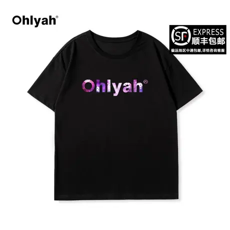 Ohlyah春夏新款炫彩字母短袖t恤男女同款美式复古情侣装大码上衣商品大图