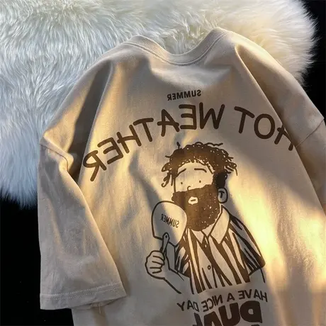 纯棉国潮印花设计感短袖t恤女夏季ins宽松复古港味chic上衣服体恤商品大图