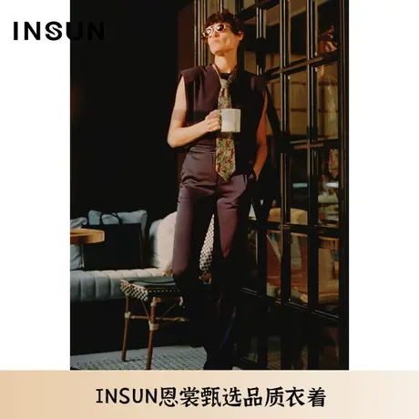 INSUN恩裳夏季三醋酸光泽感直筒显瘦休闲裤商品大图