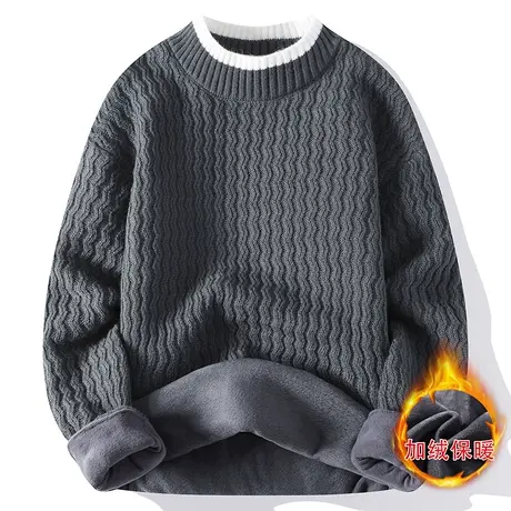 半高领毛衣男加绒加厚针织衫纯色冬季男装上衣服个性青少年毛线衣商品大图
