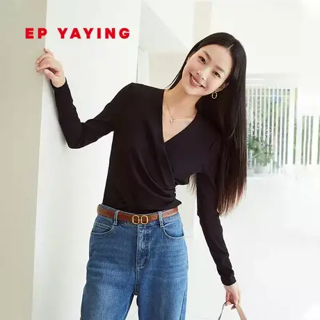 [爆款补单]EP YAYING雅莹女装 通勤V领收腰瘦瘦衫2023秋冬新5599Z图片